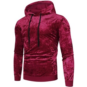 Lars Amadeus Men's Long Sleeves Velvet Drawstring Hooded Pullover Sweatshirts - 1 of 4