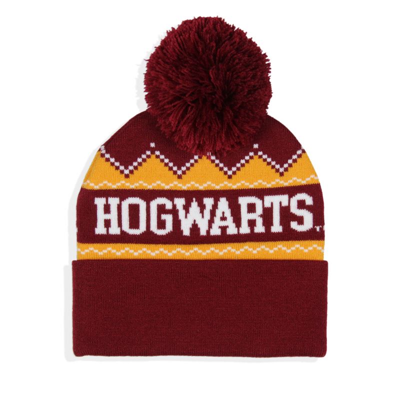 Harry Potter Adult Hogwarts School Crest Knit Cuff Pom Beanie Cap Multicoloured, 2 of 5