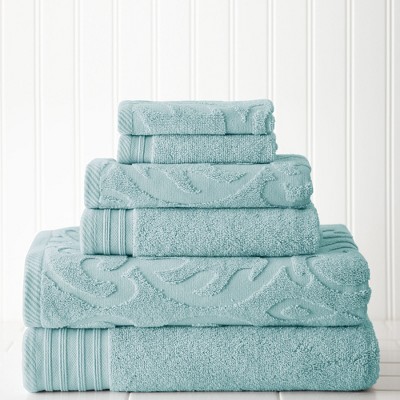 Modern Threads 6 Piece Jacquard Medallion Swirl Towel Set, Sterling Blue