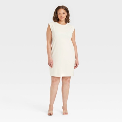 Women s Muscle Tank Mini Knit Dress A New Day Cream 3x Target