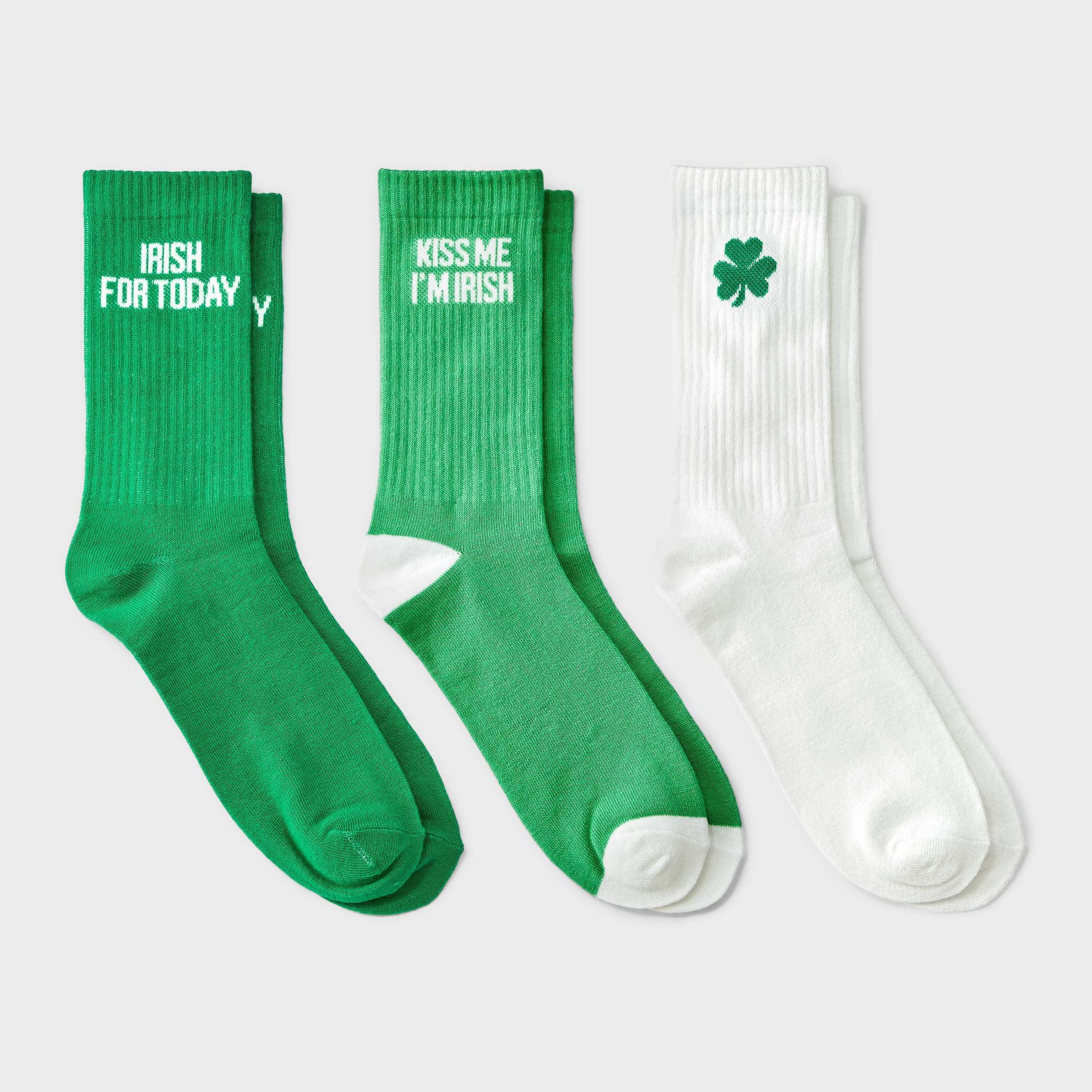 Women's 'Kiss Me I'm Irish' Ribbed St. Patrick's Day 3pk Crew Socks - Green/White 4-10
