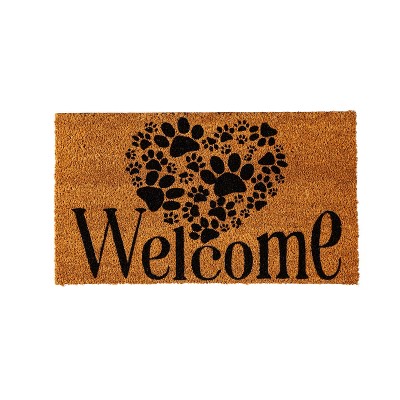 Paw Print Heart Welcome Coir Mat