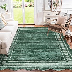 Rug for Bedroom Scalloped Rugs for Living Room Non Slip Stain Resistant Dining Room Area Rug Washable Office Area Rug - 1 of 4