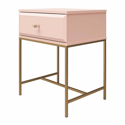 Effie Pale Pink 1-Drawer Nightstand with Gold Accents