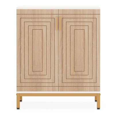 Lirago,5-Tier Shoe Cabinet - 20-Pair Capacity with Gold Metal Legs - Natural MDF Storage Organizer for Entryway, Bedroom & Mudroom
