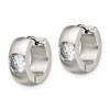 Chisel Stainless Steel Brushed and Polished with Cubic Zirconia Round 7mm Hinged Hoop Earrings - 3 of 4