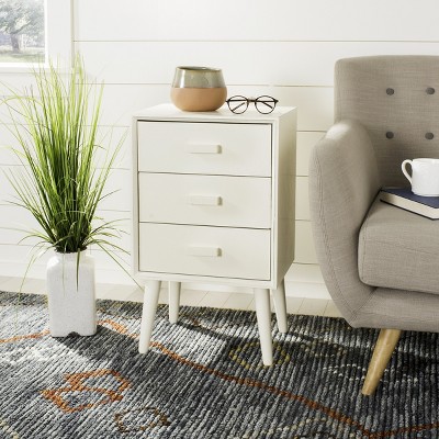 Pomona Antique White Mid-Century 3-Drawer Transitional Accent Table