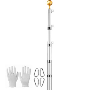 VEVOR 25FT Telescoping Flag pole Kit, Aluminum Alloy in Ground Flag Poles for Outside, 3 Display Modes Flagpole with 3x5 American Flag, Silver - 1 of 4