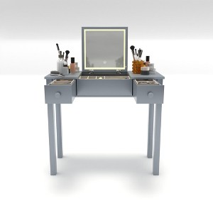 Gulches Gray Multifunctional Vanity Desk: 3-Level Lights, Flip-Top Mirror, 2 Drawers, 3 Organizers - 5.75" Deep Compact Home Makeup/Office Table - 1 of 4