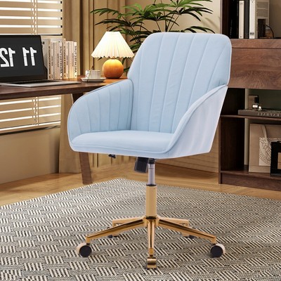 ALEXOUN Velvet Swivel Home Office Chair,Height Adjustable Upholstered Vanity Chairs with Gold Base,Ergonomic for Office,Bed Room,Small Space