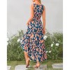 Womens Summer Dress V Neck Elastic Waist Sleeveless Floral Elegant Casual Maxi Dress - 2 of 4