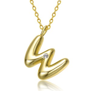 Kids' 14K gold plated necklace with white swarovski crystal initial pendant in bubble letter design - 1 of 3