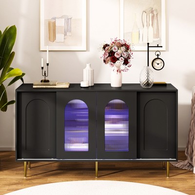 TIRAMISUBEST 4-Drawer Storage Cabinet with Glass Sliding Doors,Multi-Functional Sideboard