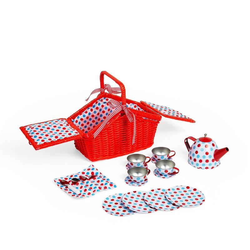 Bigjigs Toys Tin Tea Set and Basket Role Play Toy, 3 of 8