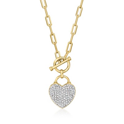Ross-Simons 0.75 ct. t.w. Diamond Heart Lock Toggle Necklace in 18kt Gold Over Sterling and Sterling Silver