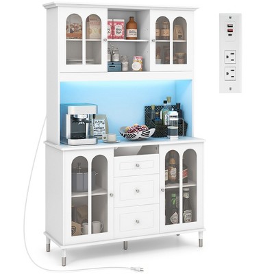 Tangkula 73" Tall Kitchen Pantry Storage Cabinet w/ LED Lights and Power Outlets
