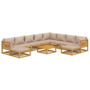 vidaXL Patio Furniture Set - 11 Piece Solid Acacia Wood Lounge Set with Coffee Table - Taupe Cushions - 1 of 4
