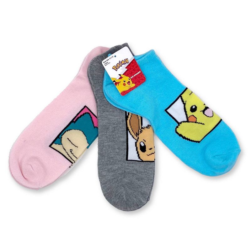 Pokemon 3pk Ankle Socks - Pikachu/Eevee/Snorlax, 2 of 9