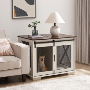 Gulches Farmhouse Dog Crate Furniture White Sliding Barn Door Flip Top ...