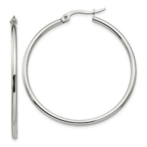 Black Bow Jewelry 2mm Stainless Steel Classic Round Hoop Earrings - 40.5mm (1 1/2 Inch) - 1 of 4