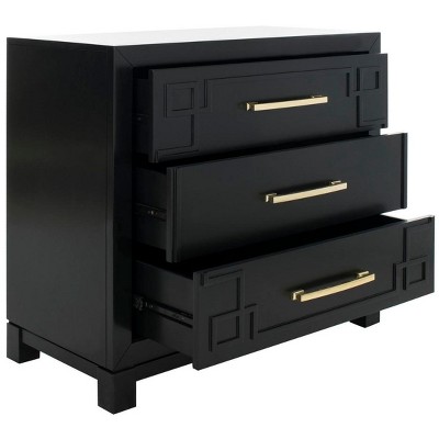 Transitional Black and Gold 3-Drawer Chest with Carved Details