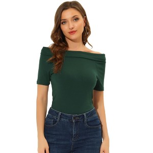 Allegra K Women's Off Shoulder Basic Layering Soft Short Sleeve Shirt - 1 of 4