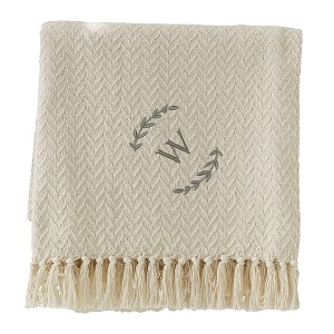 Personalization Mall Floral Wreath Embroidered Initial Afghan Throw Blanket - 1 of 1