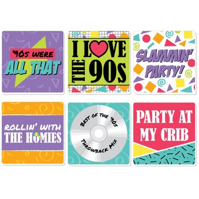 Big Dot of Happiness 90's Throwback - Funny 1990s Party Decorations - Drink Coasters - Set of 6