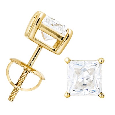 Jewelry Avalanche 14K Gold Princess Cut Moissanite Solitaire Stud Earrings