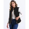 Allegra K Women's Fleece Contrast Color Button Down Sleeveless Fuzzy Jacket Vest with Pockets - 2 of 4