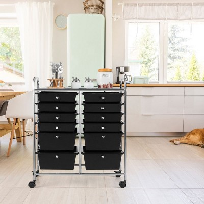 Black 12-Drawer Rolling Storage Cart with Chrome Frame