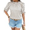 Womens Casual Short Sleeve Drawstring Cuff Stripe Shirt Tops - 3 of 4