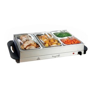 MegaChef Buffet Server & Food Warmer With 4 Sectional Trays: Stainless Steel Slow Cooker, Portable Dip Warmer, 300W - 1 of 4