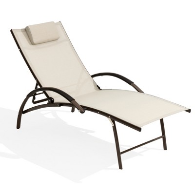 Pellebant 2 pcs Outdoor Aluminum Adjustable Reclining Chaise Lounge Chair with Arms & Headrest
