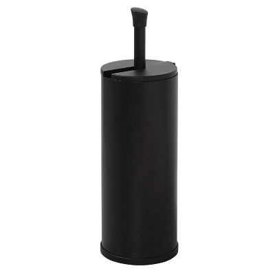 Matte Black Aluminum Freestanding Toilet Paper Holder with Lid