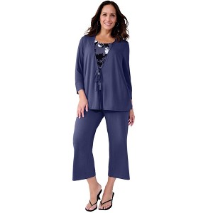 Jessica London Everyday Stretch Knit Wide Leg Crop Pant - 1 of 4