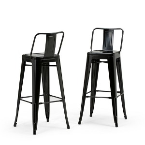 Industrial Metal Barstool with Curved Slatted Back, Footrest, and Cross Brace, Set of 2 for Kitchen, Bar, or Condo - 1 of 4