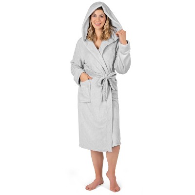 PAVILIA Women Robe with Hood, Fleece Plush Soft Long Hooded Robe, Fluffy Fuzzy Cozy Warm Bathrobe Shower Spa House