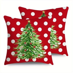 Lomsoe 2pcs White Polka Dots Christmas Tree Christmas Throw Pillow Covers Red Decorated Ball Designs, Zip Closure, Polyester, for Bedroom, Sofa, Couch - 1 of 4