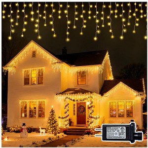 Itopfox 480 LED Warm White Icicle Lights 99ft 8 Modes Waterproof Curtain String Light 1 Pack for Outdoor Indoor Christmas Decoration - 1 of 4