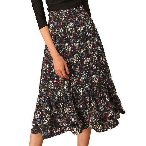 Allegra K Women's Chiffon Elastic Waist Ruffle Tiered Flowy Midi Printed  Skirts : Target