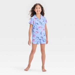 Girls' Lilo & Stitch Angel Coat Pajama Set - Blue - 1 of 4