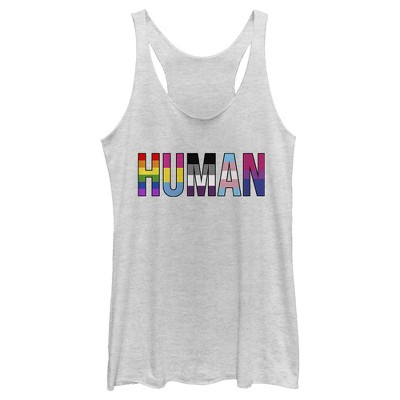 Adult Lost Gods Human Pride Racerback Tank Top - White Heather - Small