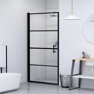 vidaXL Shower Door 35.8 in.x76.8 in. Half Frosted Tempered Glass Black