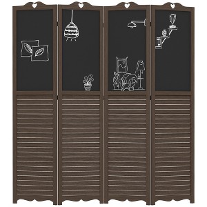 Wooden Room Divider with Blackboard, 4 Panel Folding Privacy Screen for Home Office, 5.5' Brown - 1 of 4