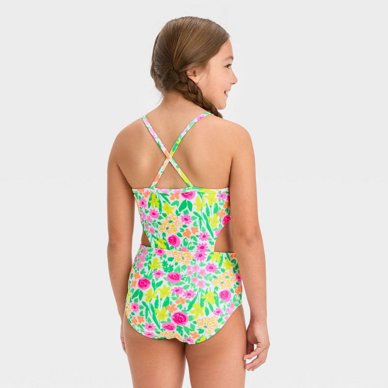  Girls' 2pk Gingham Floral Printed One Piece Swimsuit Set - Cat & Jack™ Purple, 4 of 5