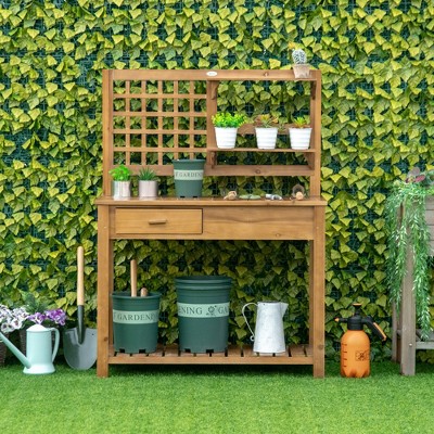 VYNXARIA  Potting Bench Table ¨C Stylish Wooden Garden Workstation with Shelves & Drawer!
