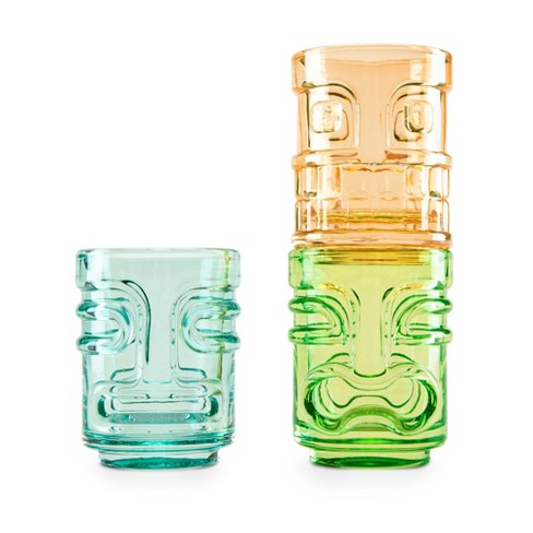 True Zoo Tiki Shot Glasses for Cocktails - Stackable Tropical Glassware Shot Glass Set, Tiki Colored Glass, Holds 2 Ounces, Multicolor, Set of 3 - image 1 of 4