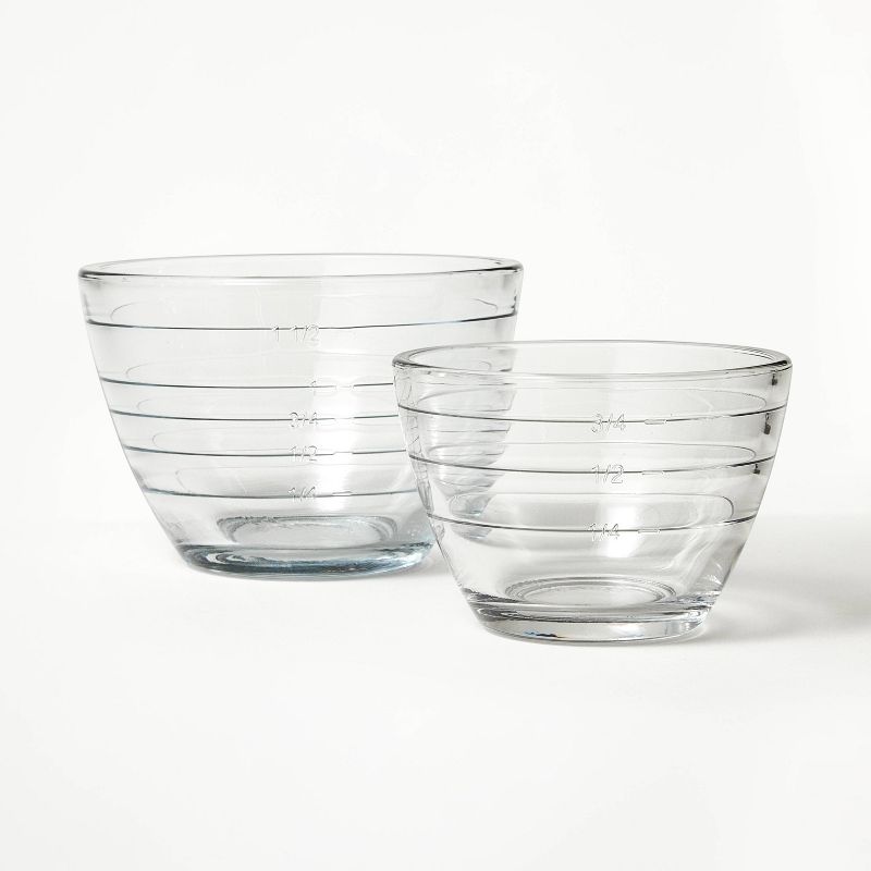 2pc (1 Cup &#38; 2 Cup) Glass Prep Bowl Set with Measurement Lines Clear - Figmint&#8482;, 1 of 8