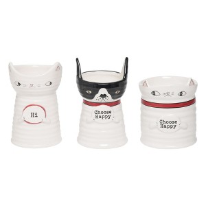 Transpac Ceramic Tiny Happy Pup/Kitty Vase Set of 3 Spring Home Decorations - 1 of 1